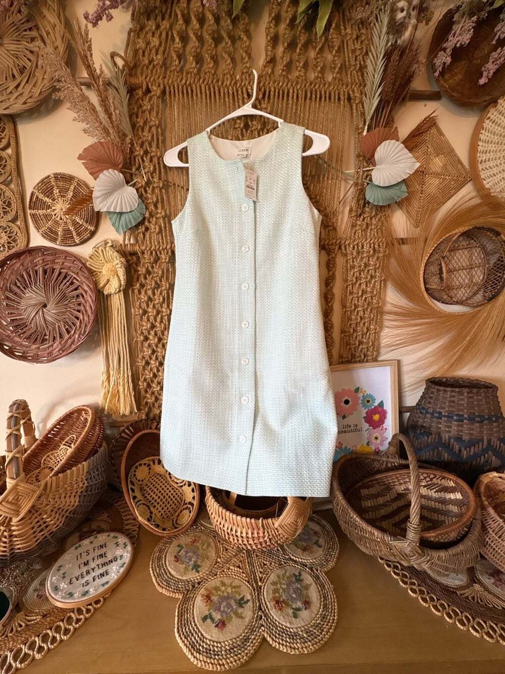 J.Crew Tweed Shift Dress in Mint Green Size 0 CI227 NWT